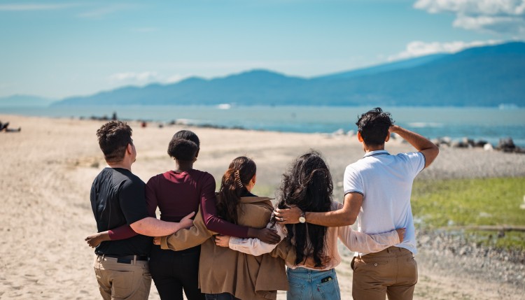 students at the beach