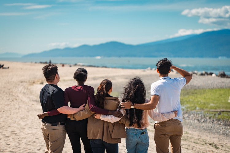 students at the beach